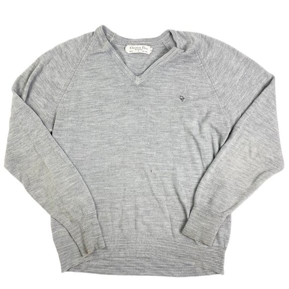 Christian Dior Sweater Mens Gray V Neck Orion Acrylic Size Large Knit USA - Picture 1 of 7